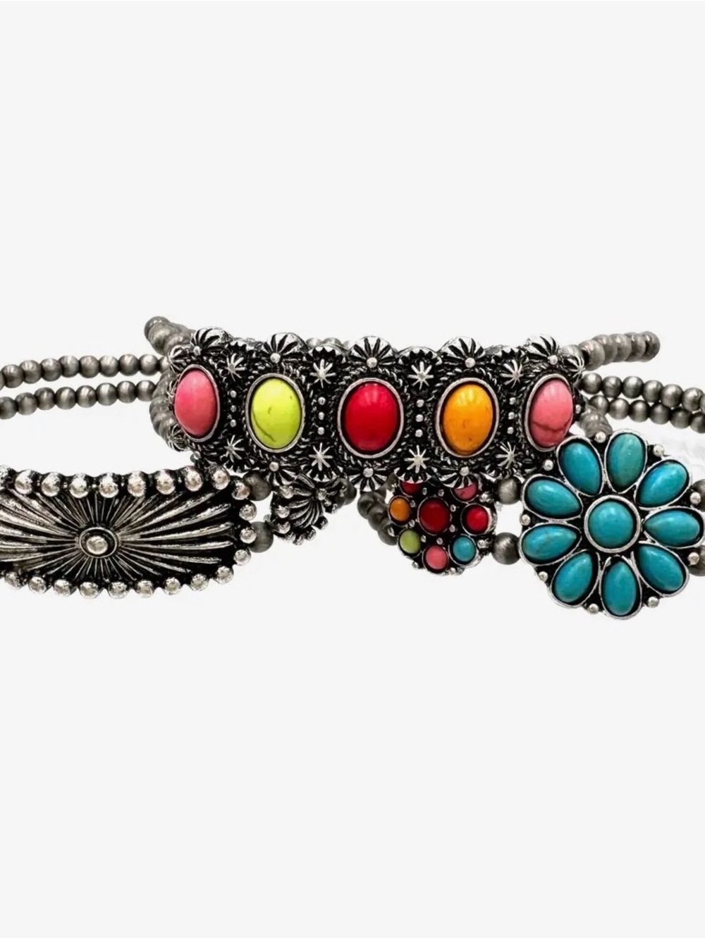 Multicolor Stone Silver-Tone Women’s Bracelet Set